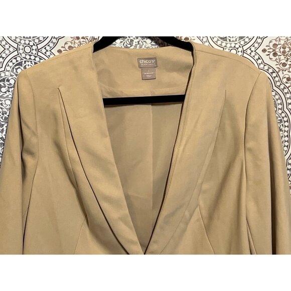 Chicos Black Label Womens Blazer Size 1 US 8/10 Tan Single Button - Picture 2 of 10